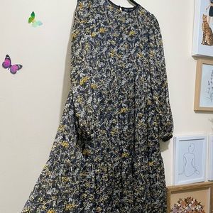 Zara Multi Color Floral Metallic Maxi Dress